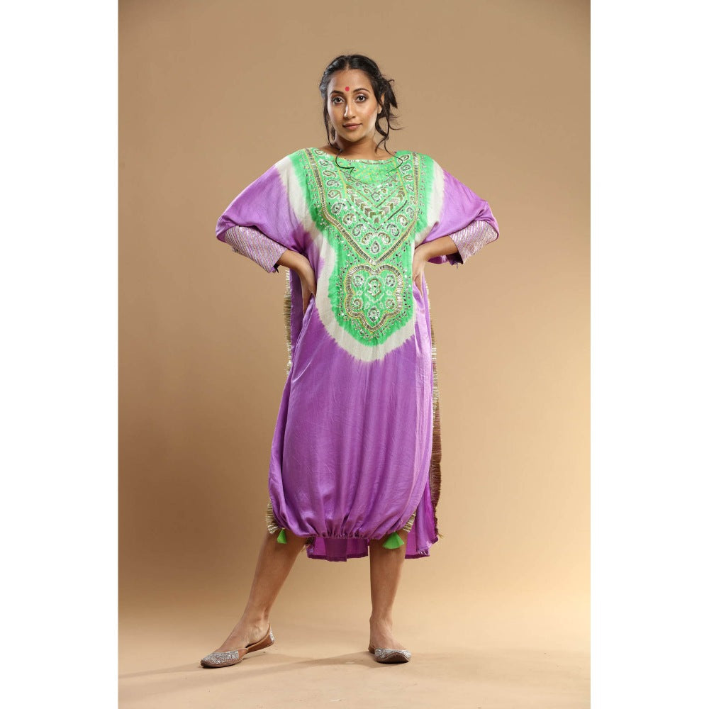Etasha by Asha Jain Purple Bandani Kaftan Dress