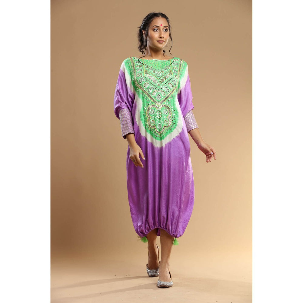 Etasha by Asha Jain Purple Bandani Kaftan Dress