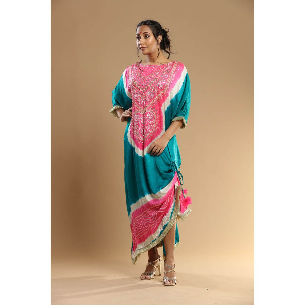 Etasha by Asha Jain Green Bandani Kaftan Dress