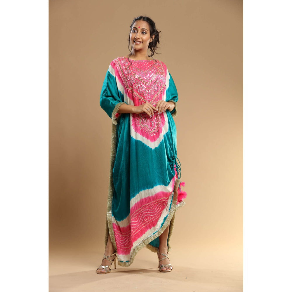 Etasha by Asha Jain Green Bandani Kaftan Dress