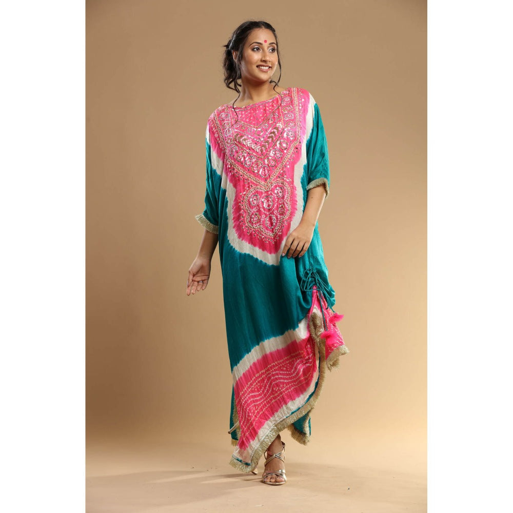 Etasha by Asha Jain Green Bandani Kaftan Dress