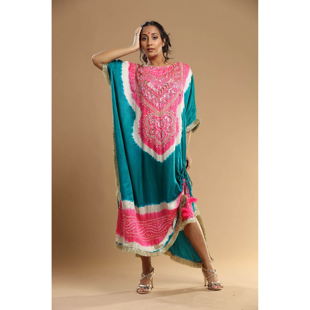 Etasha by Asha Jain Green Bandani Kaftan Dress