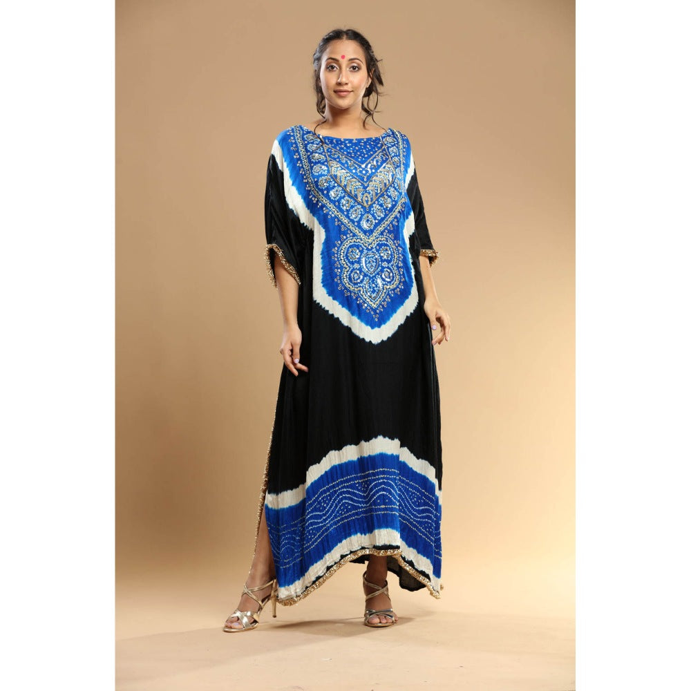 Etasha by Asha Jain Black Bandani Kaftan Dress