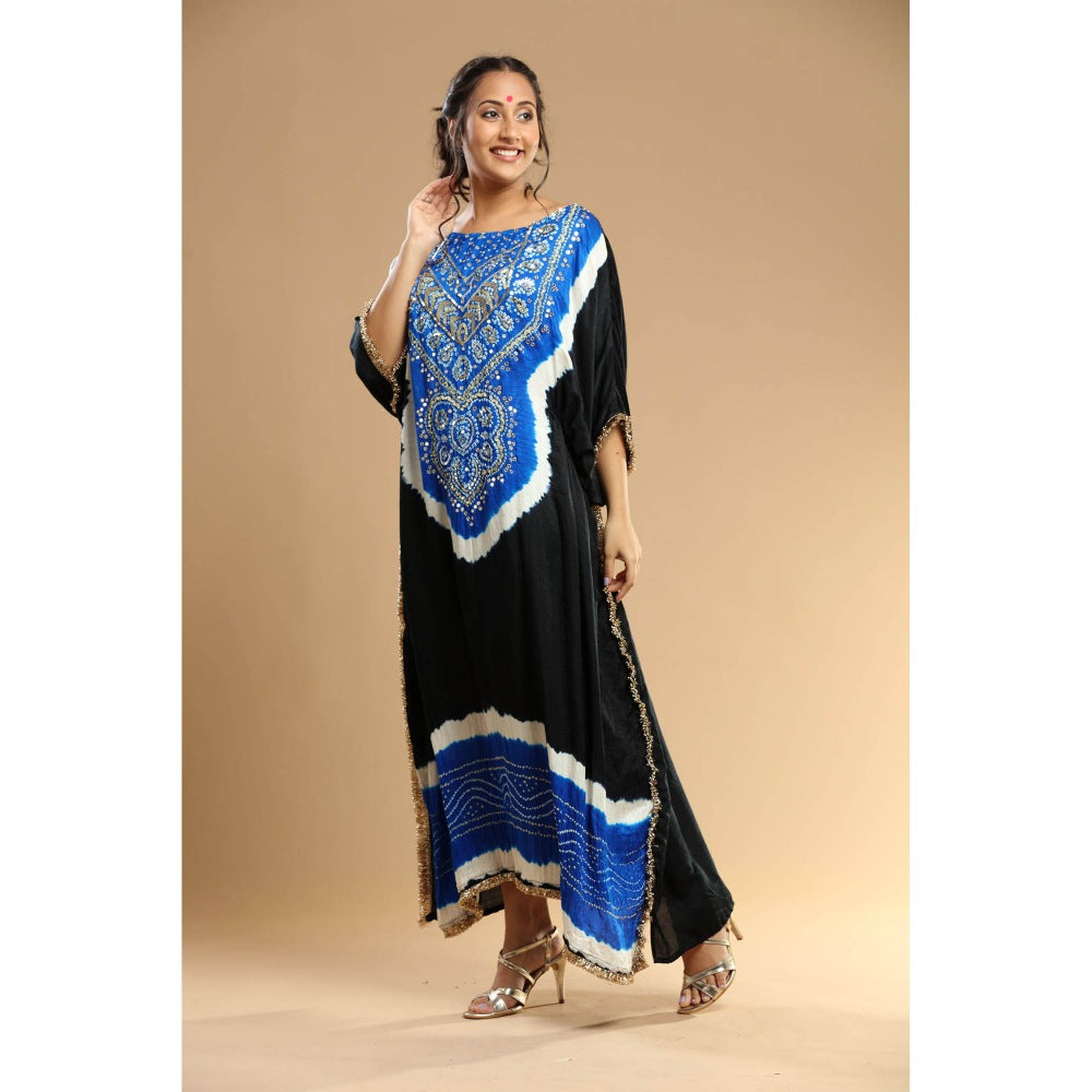 Etasha by Asha Jain Black Bandani Kaftan Dress