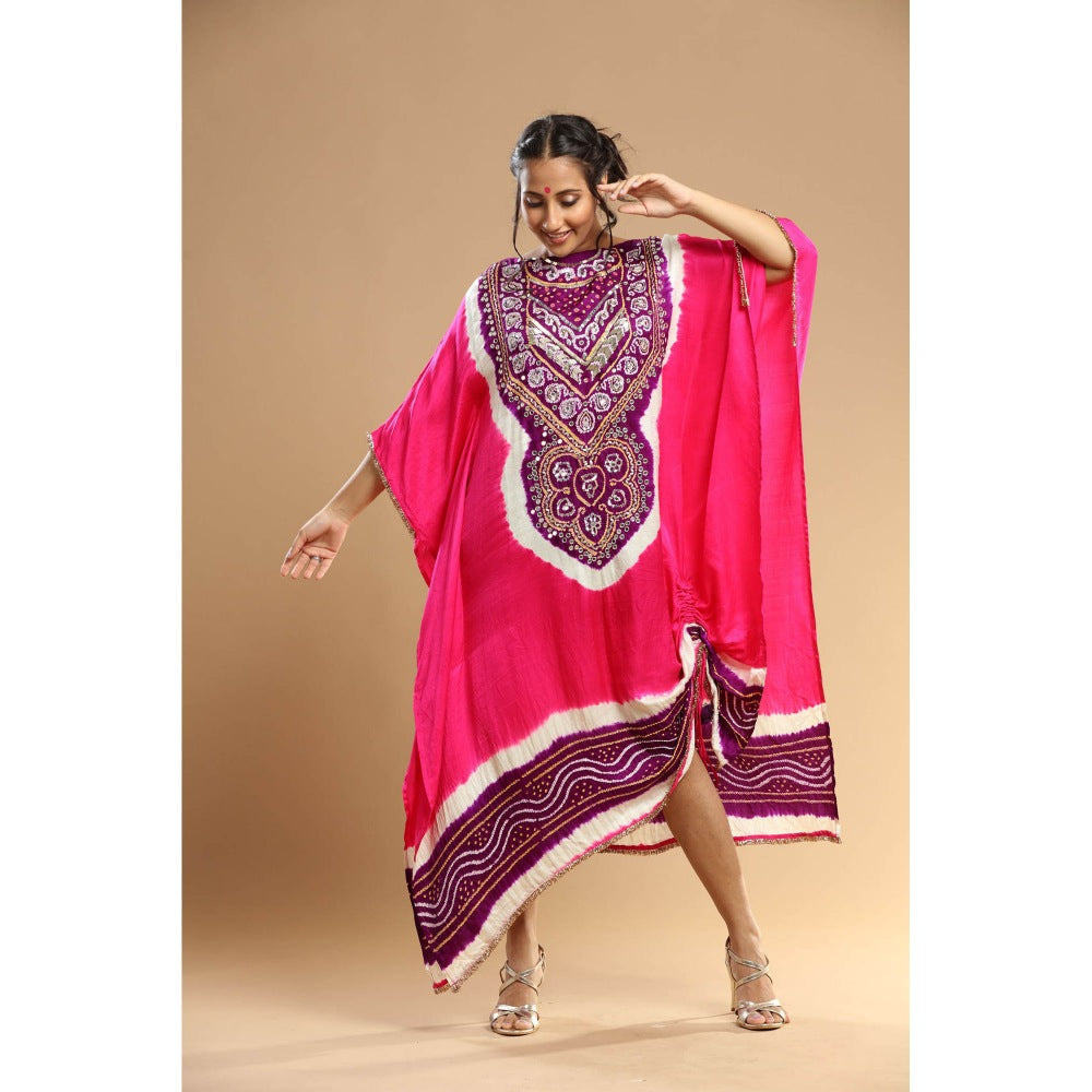 Etasha by Asha Jain Pink Bandani Kaftan Dress