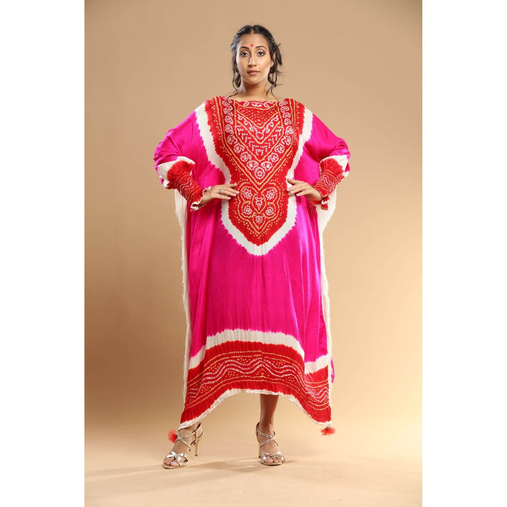 Etasha by Asha Jain Pink Bandani Kaftan Dress