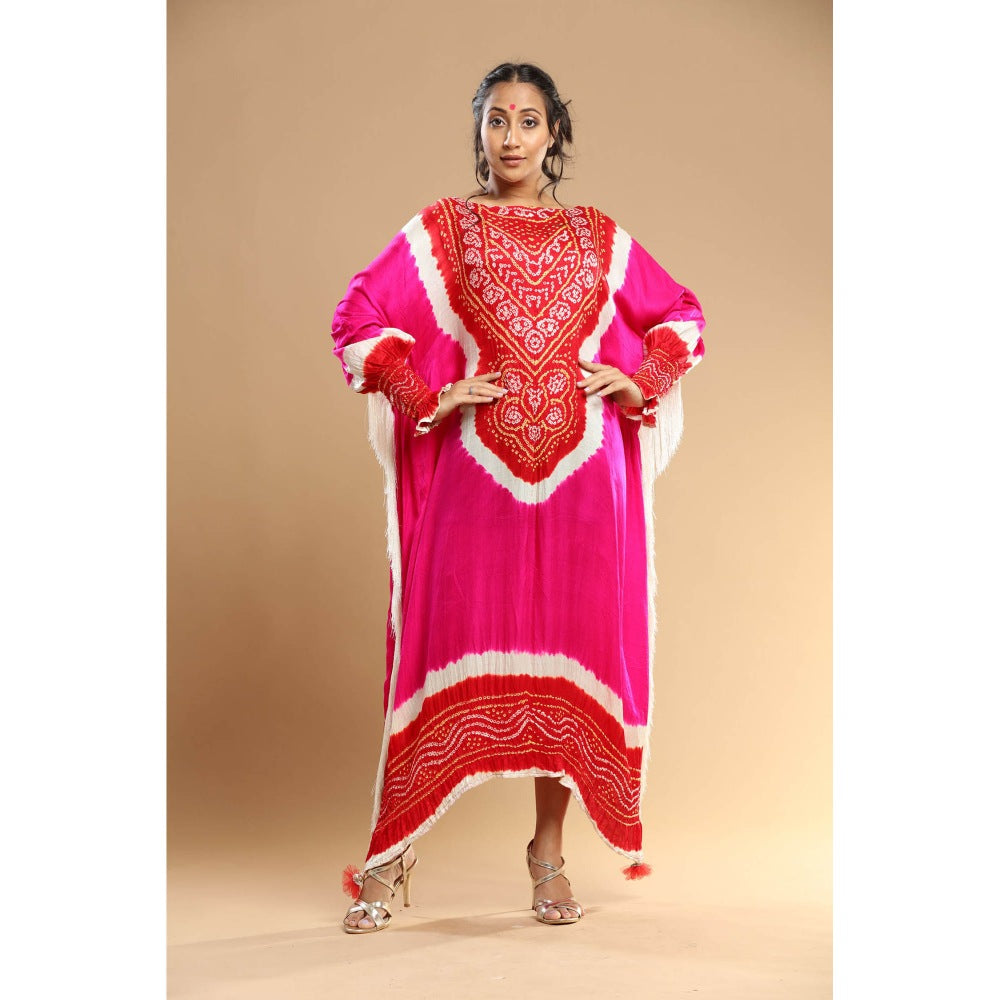Etasha by Asha Jain Pink Bandani Kaftan Dress