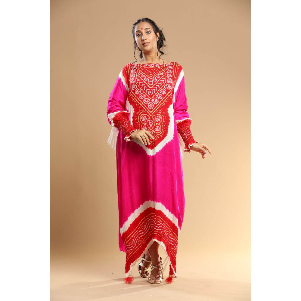 Etasha by Asha Jain Pink Bandani Kaftan Dress