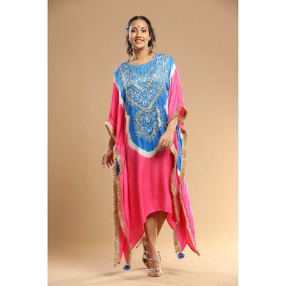 Etasha by Asha Jain Turquoise Bandani Kaftan Dress