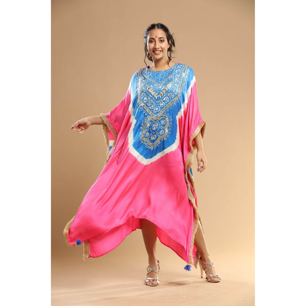 Etasha by Asha Jain Turquoise Bandani Kaftan Dress