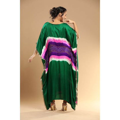 Etasha by Asha Jain Green Bandani Kaftan Dress