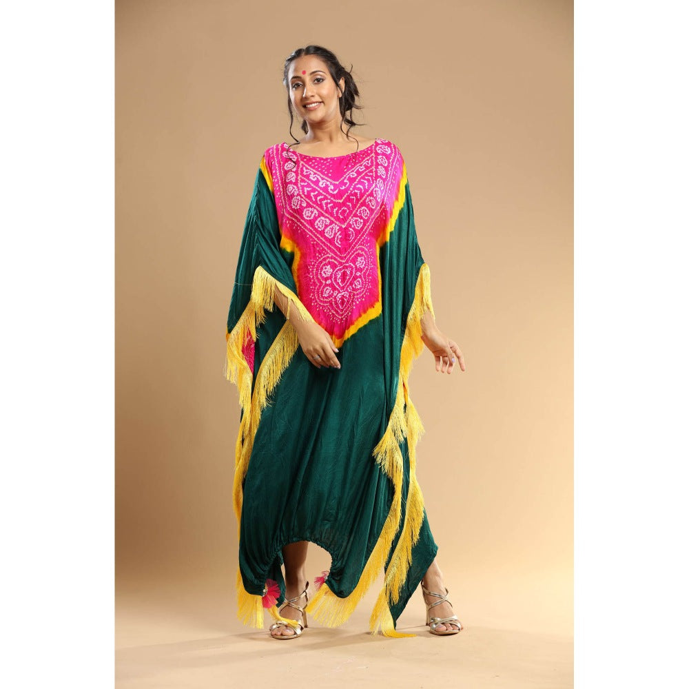 Etasha by Asha Jain Green Bandani Kaftan Dress