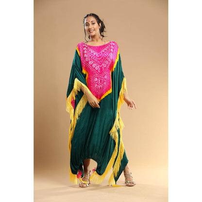 Etasha by Asha Jain Green Bandani Kaftan Dress