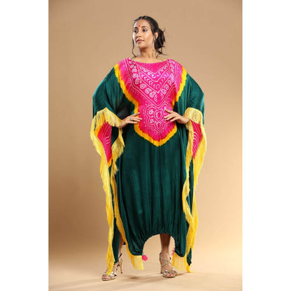 Etasha by Asha Jain Green Bandani Kaftan Dress
