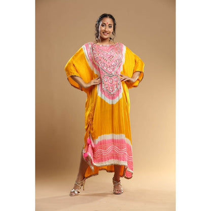 Etasha by Asha Jain Yellow Bandani Kaftan Dress