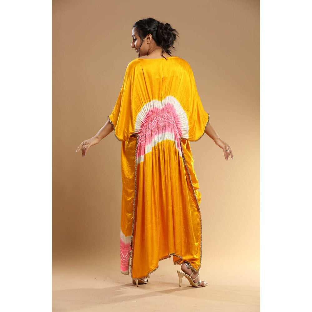 Etasha by Asha Jain Yellow Bandani Kaftan Dress