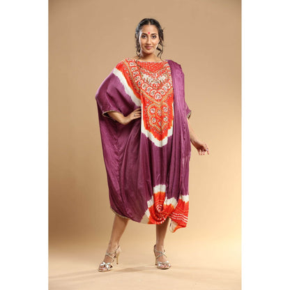 Etasha by Asha Jain Mauve Bandani Drape Kaftan Dress