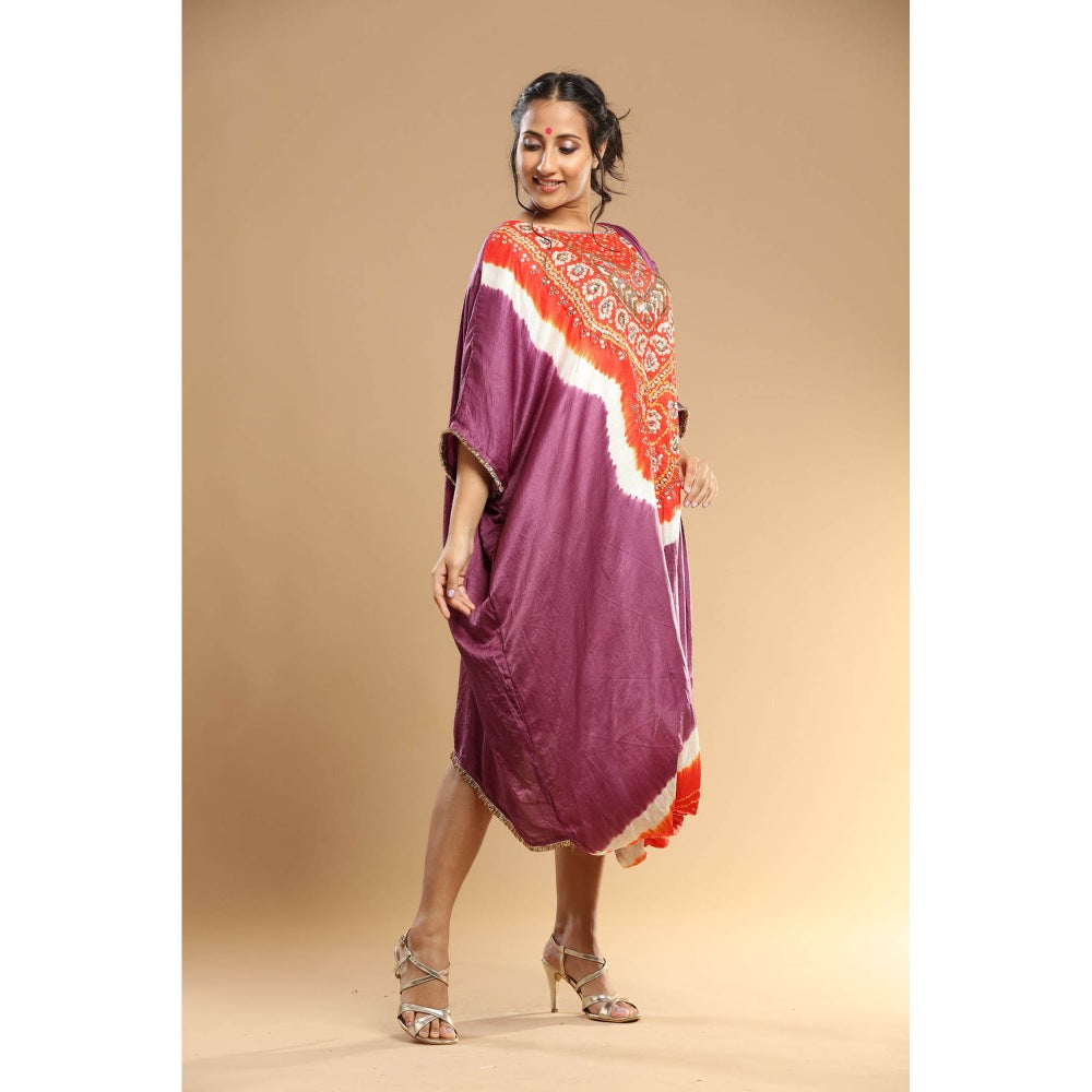 Etasha by Asha Jain Mauve Bandani Drape Kaftan Dress