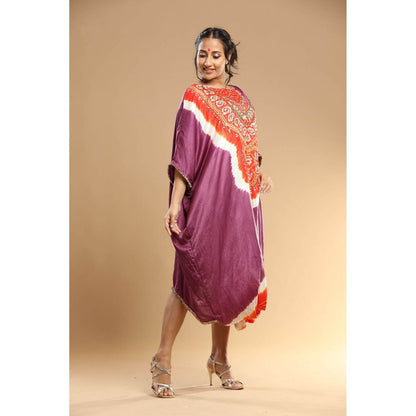 Etasha by Asha Jain Mauve Bandani Drape Kaftan Dress