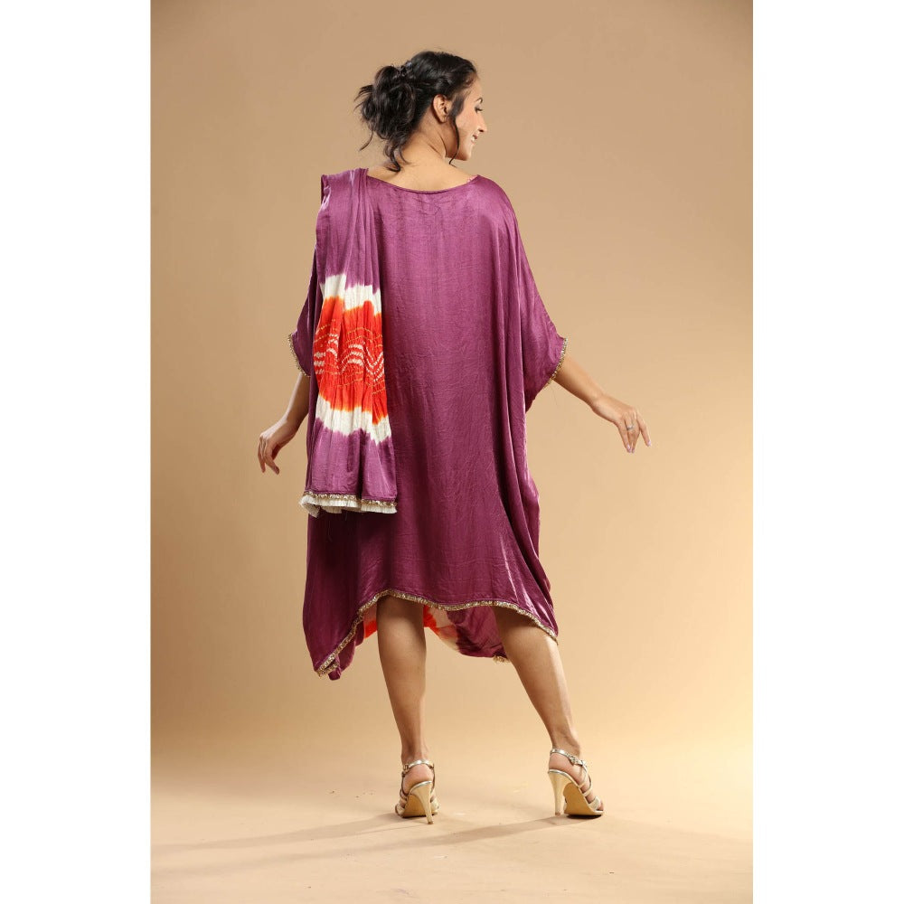 Etasha by Asha Jain Mauve Bandani Drape Kaftan Dress