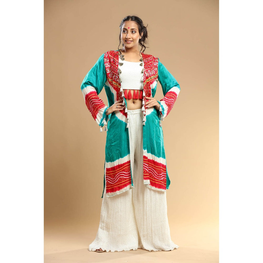 Etasha by Asha Jain White Jacket with Palazzo and Bustier (Set of 3)