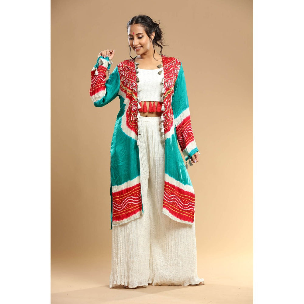Etasha by Asha Jain White Jacket with Palazzo and Bustier (Set of 3)