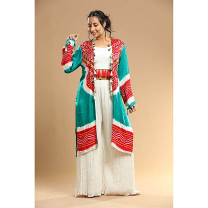 Etasha by Asha Jain White Jacket with Palazzo and Bustier (Set of 3)