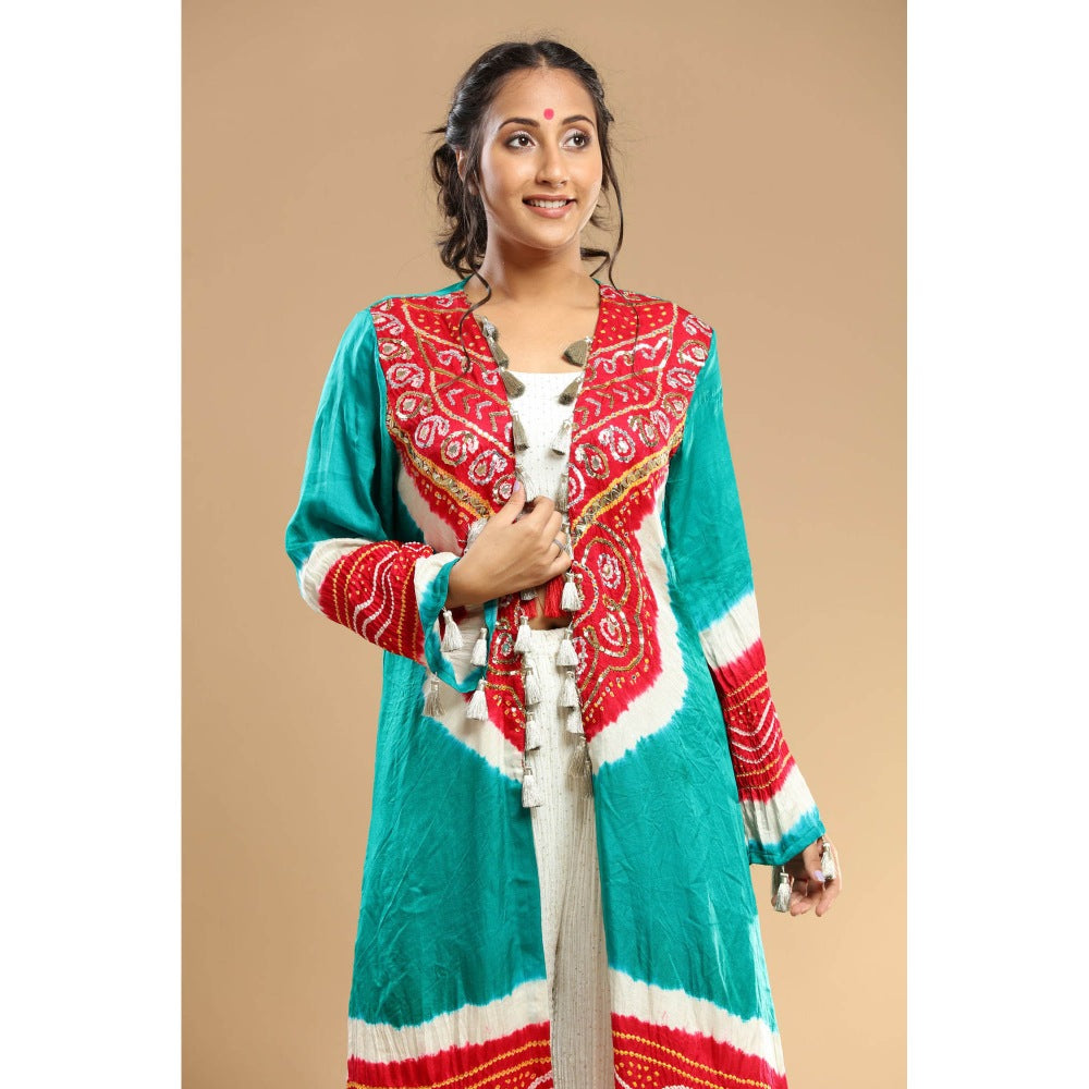 Etasha by Asha Jain White Jacket with Palazzo and Bustier (Set of 3)