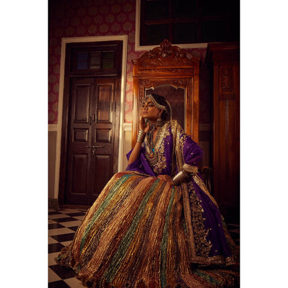 Etasha by Asha Jain Multi Coloured Textured Lehenga with Blouse and Dupatta (Set of 3)