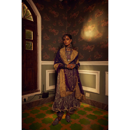 Etasha by Asha Jain The Purple Anarkali with Dupatta and Pant (Set of 3)