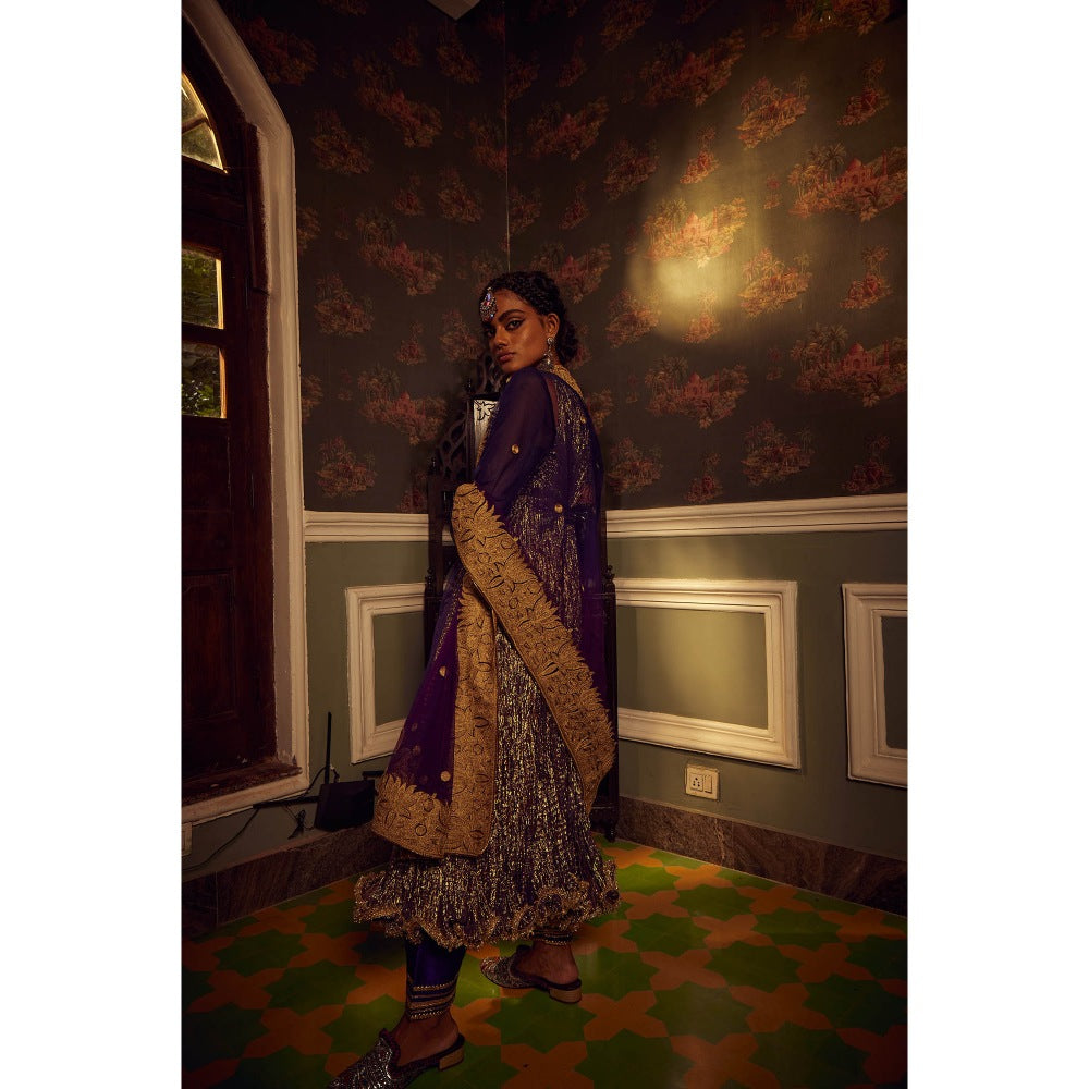 Etasha by Asha Jain The Purple Anarkali with Dupatta and Pant (Set of 3)