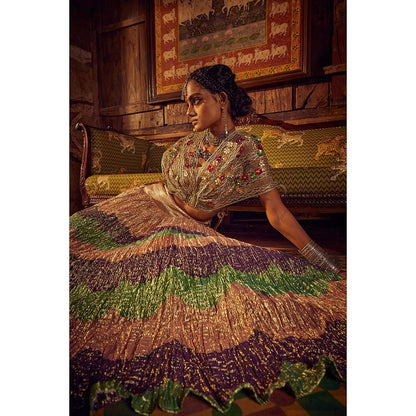 Etasha by Asha Jain Multi Coloured Textured Skirt with Embellished Crop Top (Set of 2)