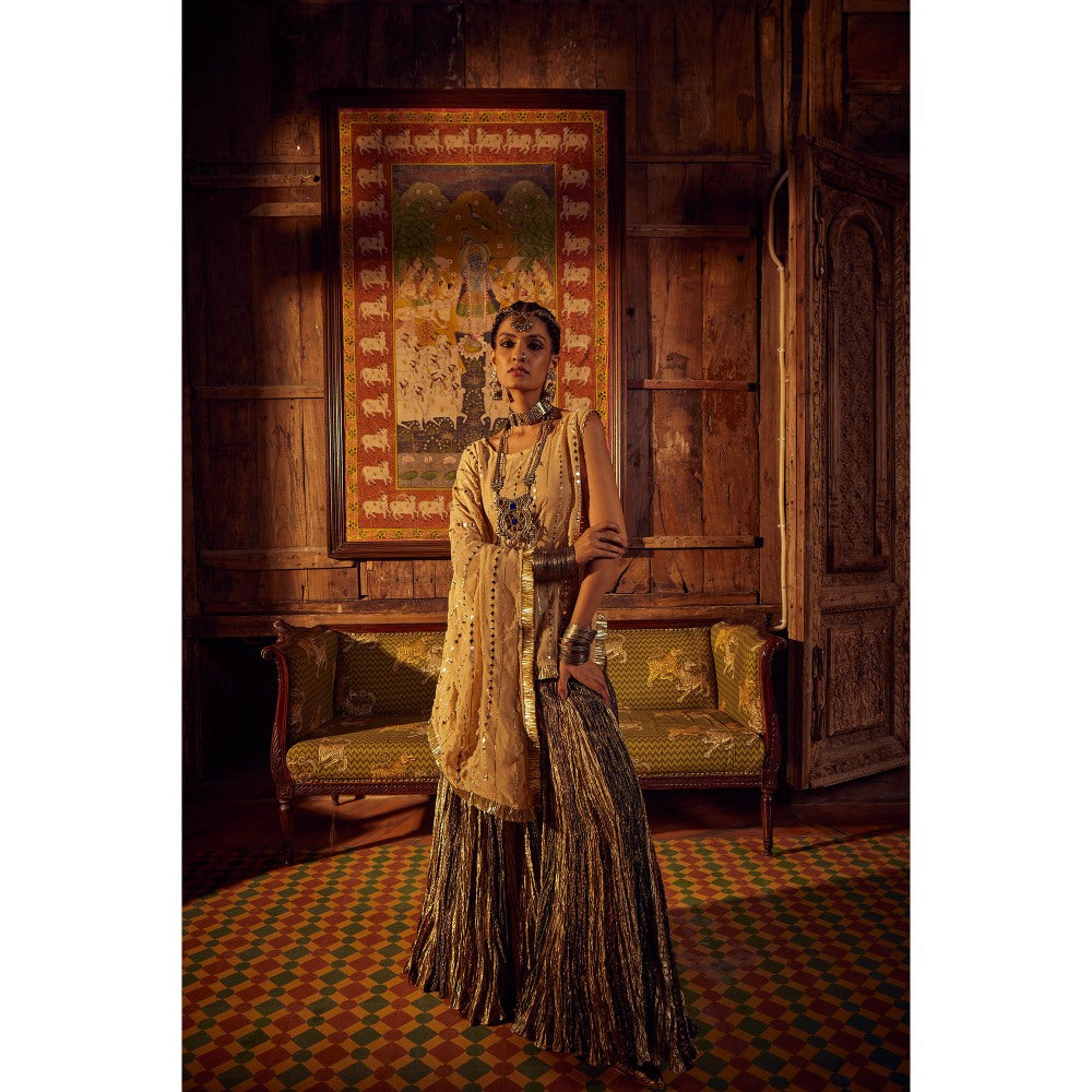 Etasha by Asha Jain Gold Flared Palazzo with Kaftan (Set of 2)