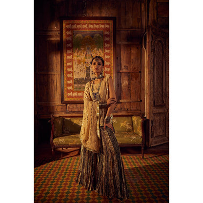 Etasha by Asha Jain Gold Flared Palazzo with Kaftan (Set of 2)