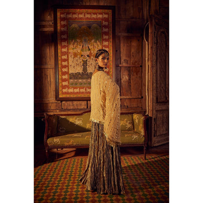 Etasha by Asha Jain Gold Flared Palazzo with Kaftan (Set of 2)