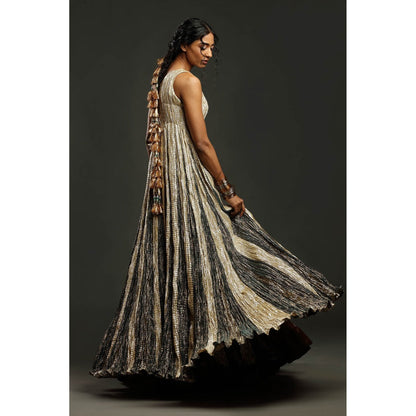 Etasha by Asha Jain The Metallic One Shoulder Flared Top with Skirt (Set of 2)