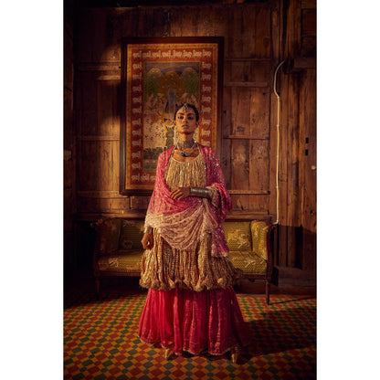 Etasha by Asha Jain Pink Sharara with Kurta and Heavily Embellished Dupatta (Set of 3)