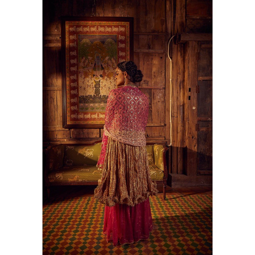 Etasha by Asha Jain Pink Sharara with Kurta and Heavily Embellished Dupatta (Set of 3)