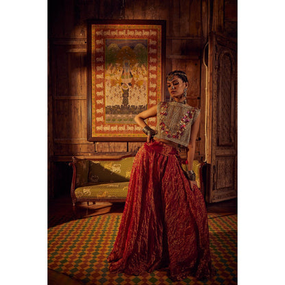 Etasha by Asha Jain Embellished Crop Top with A Gold Striped Flared Palazzo (Set of 2)