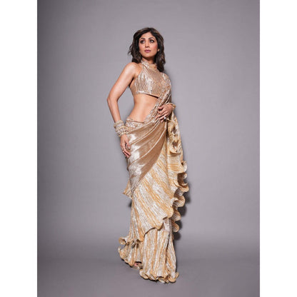 Etasha by Asha Jain Gold Embellished Saree with Stitched Blouse and Petticoat