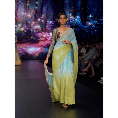 Etasha by Asha Jain Lime Green Saree with Stitched Blouse and Jacket