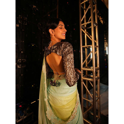 Etasha by Asha Jain Lime Green Saree with Stitched Blouse and Jacket