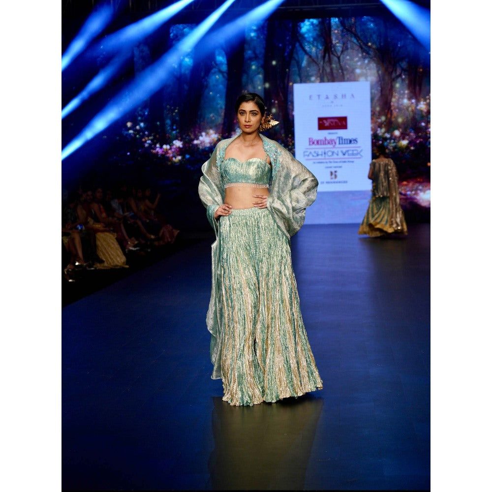 Etasha by Asha Jain Sea Green Jacket with Bustier and Jacket (Set of 3)