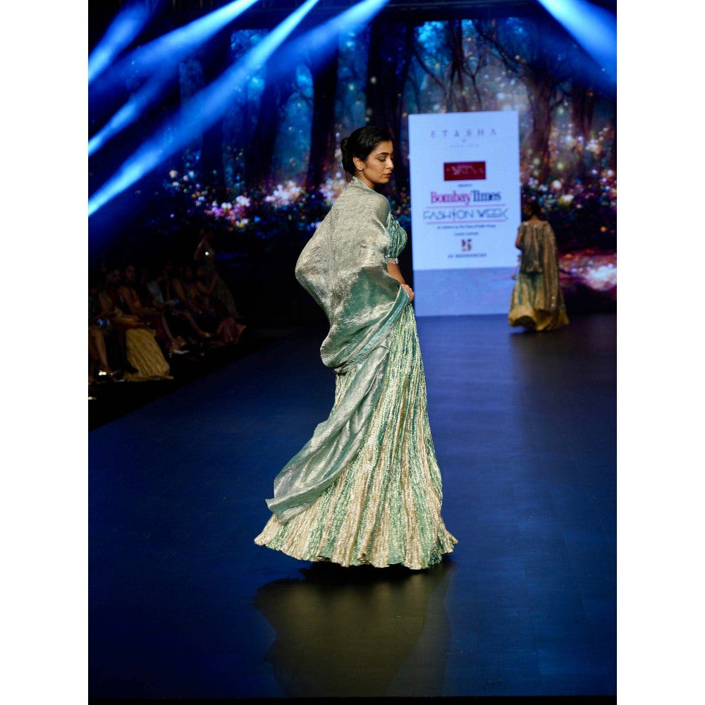 Etasha by Asha Jain Sea Green Jacket with Bustier and Jacket (Set of 3)