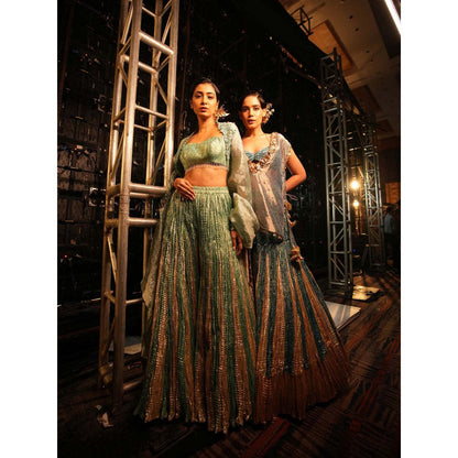 Etasha by Asha Jain Sea Green Jacket with Bustier and Jacket (Set of 3)