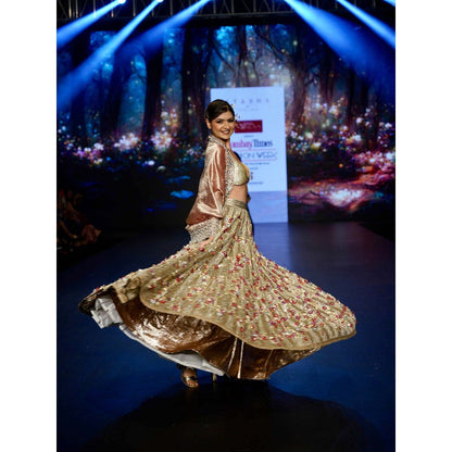 Etasha by Asha Jain Blush Pink Crochet Lehenga with Blouse and Jacket (Set of 3)