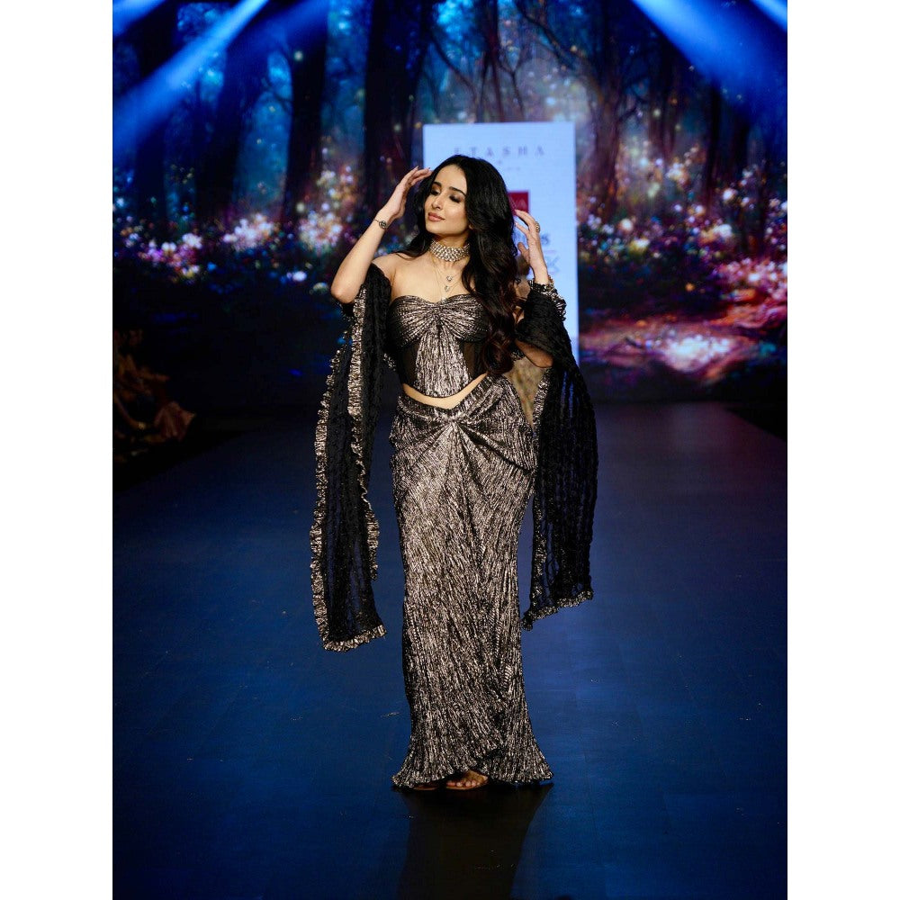 Etasha by Asha Jain Black Top with Skirt and Dupatta (Set of 3)