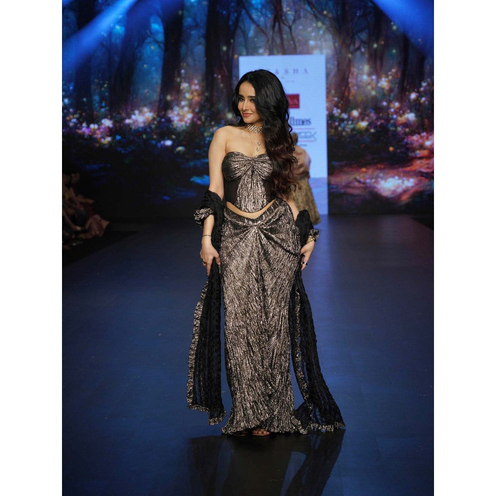 Etasha by Asha Jain Black Top with Skirt and Dupatta (Set of 3)