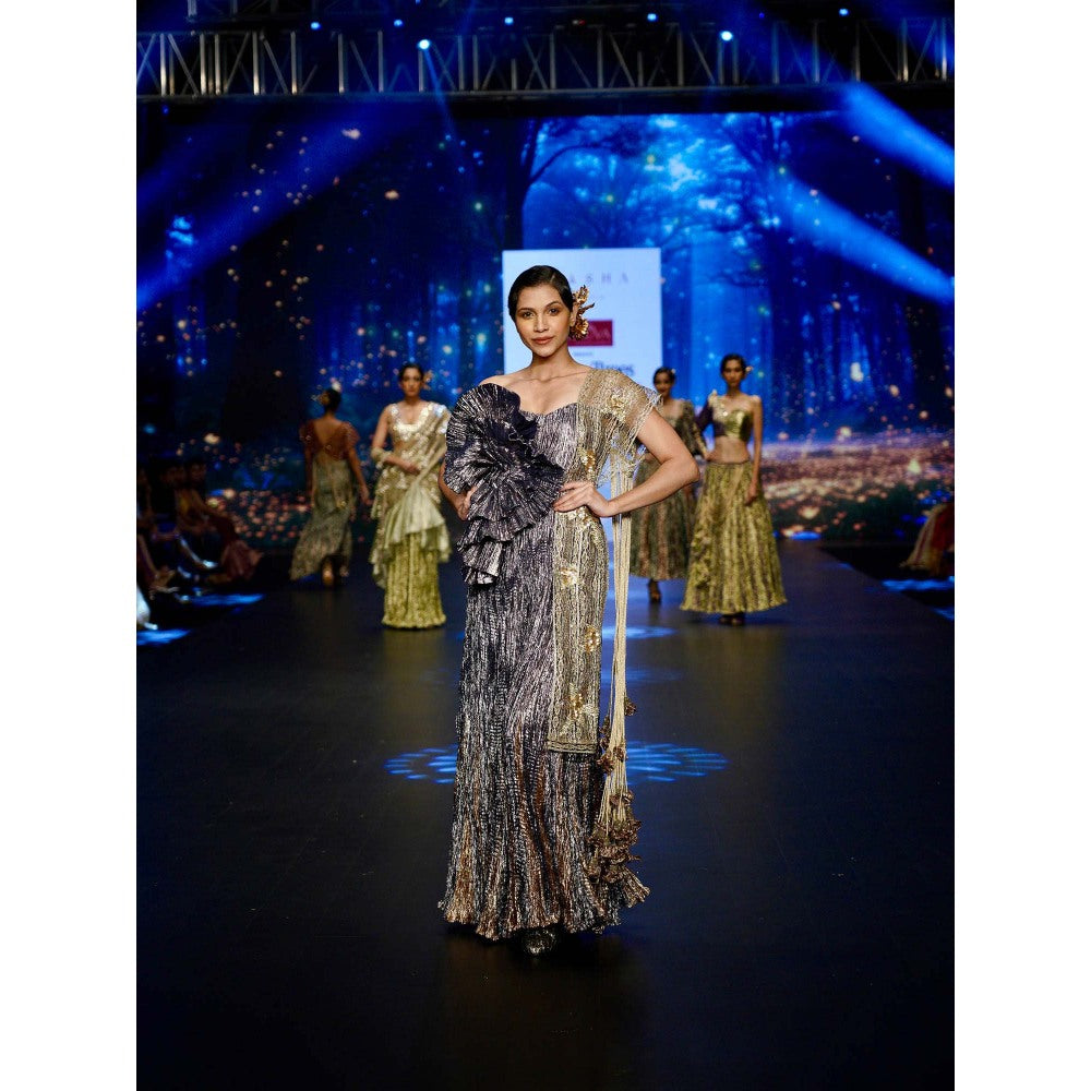 Etasha by Asha Jain Purple Metallic Crochet Jumpsuit with Jacket (Set of 2)