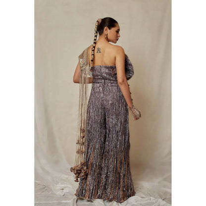 Etasha by Asha Jain Purple Metallic Crochet Jumpsuit with Jacket (Set of 2)